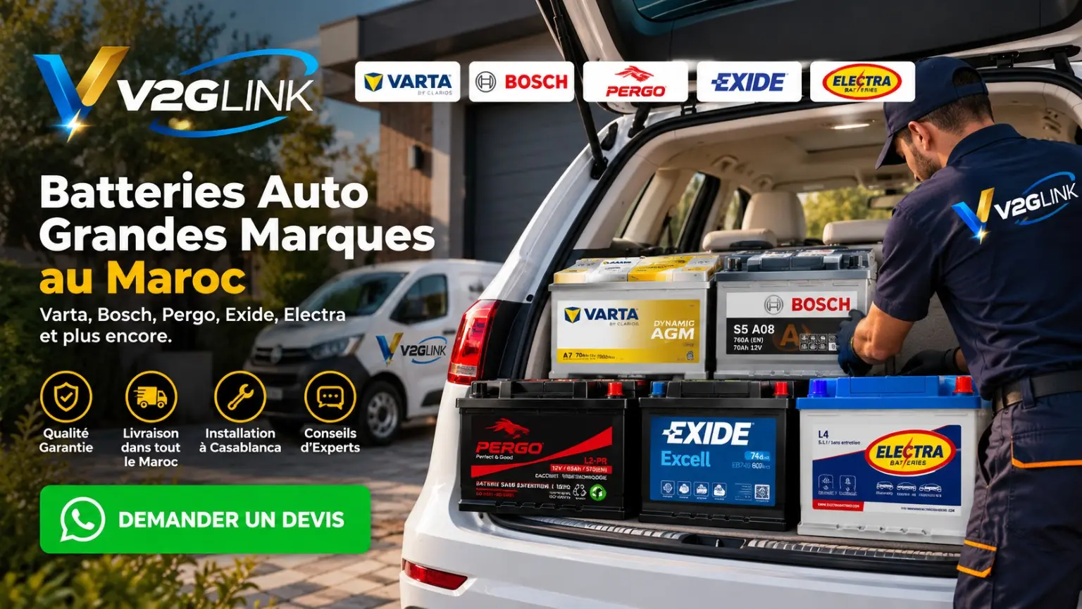 بطاريات السيارات من الماركات الكبرى لدى V2GLink Auto